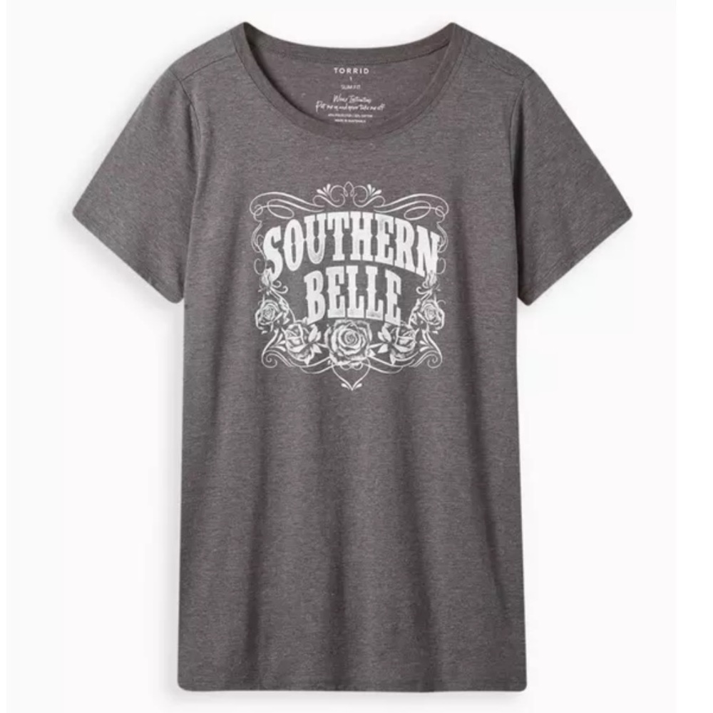 Torrid plus size 4 Slim Fit Crew Tee Signature Jersey Southern Belle Grey Gray